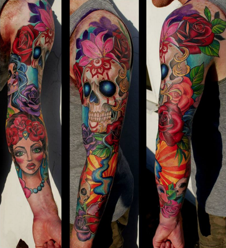 tattoos/ - Skull and Flowers Sleeve - 114532